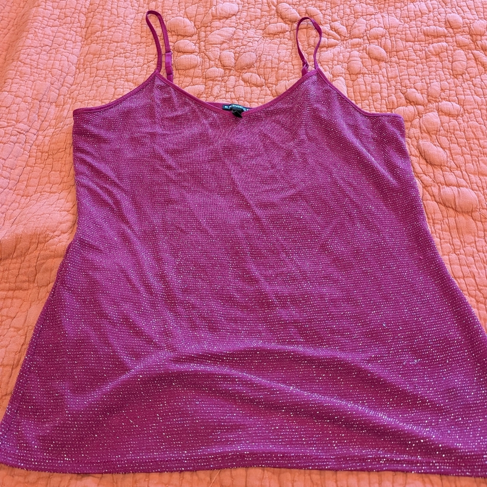 Express Glittery Pink Fitted Sleeveless Camisole